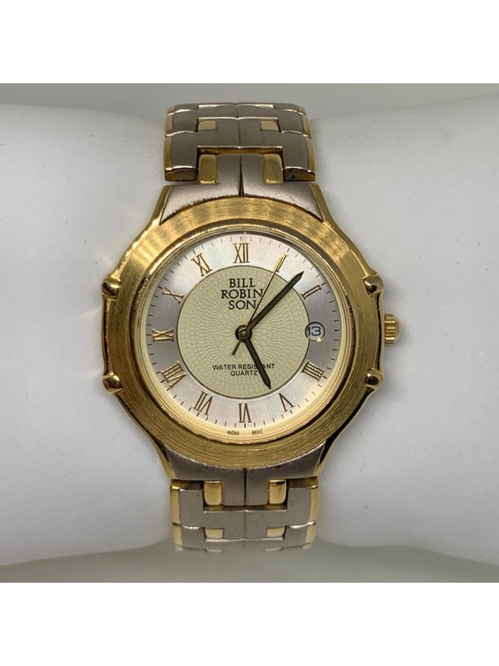 Bill Robinson men’s watch gold silver tone date 37mm quartz up to 7” running